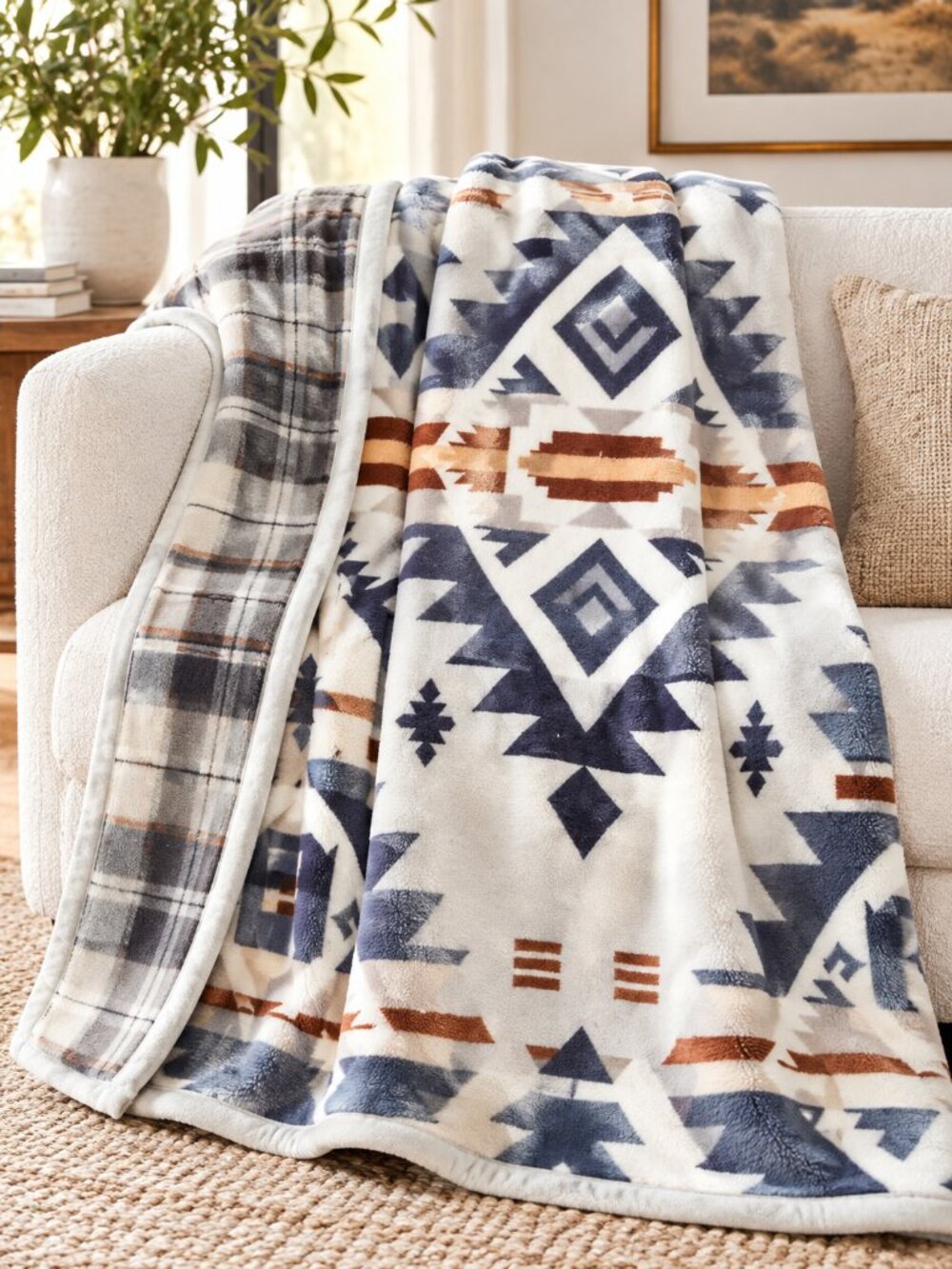Pendleton Reversible Throw Blanket 50x70 Southwestern Aztec Plaid Blue Rust NWT